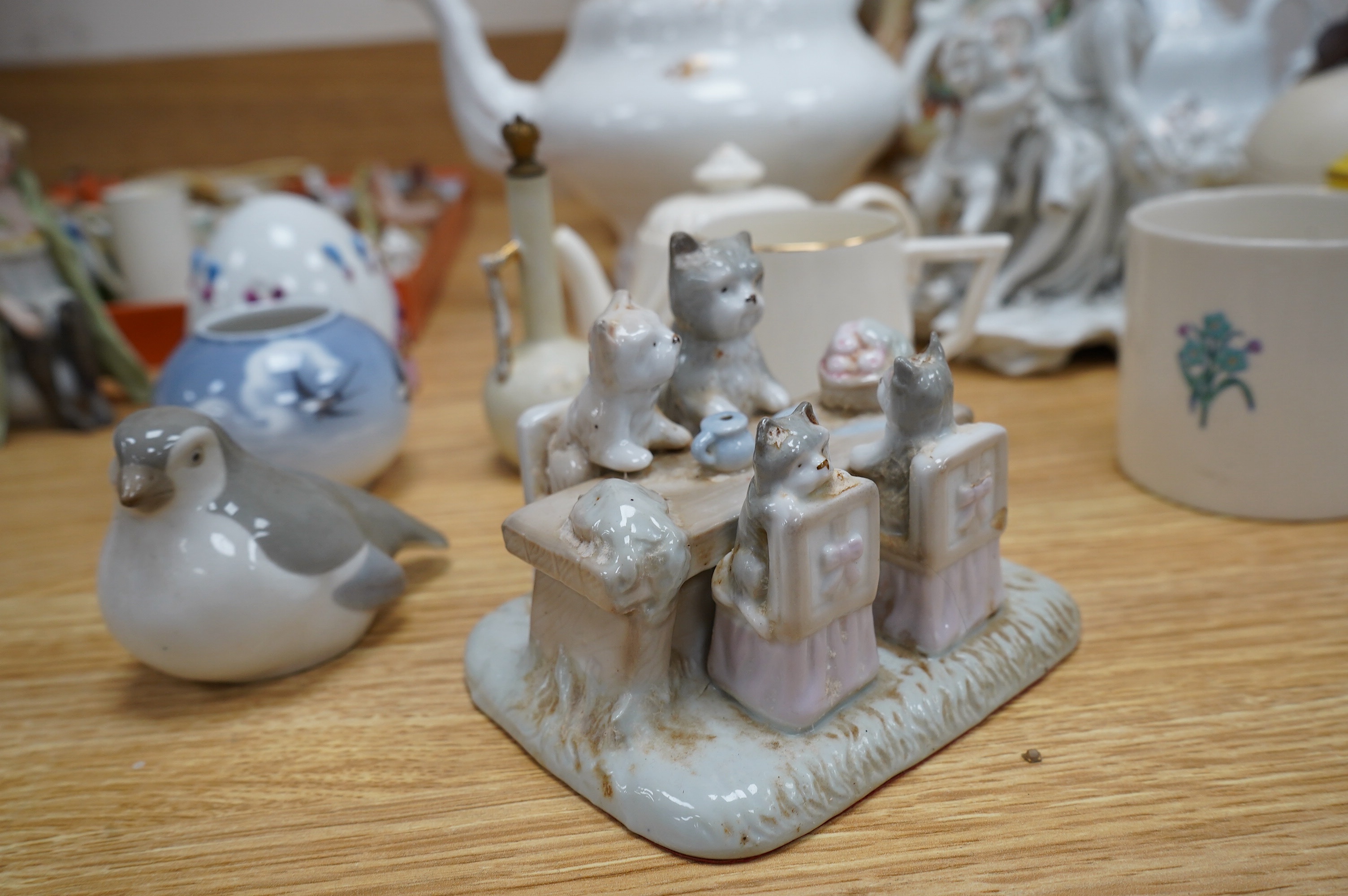 A group of continental ceramics to include Belleek, Copenhagen, Worcester, Goss, Doulton etc. Condition - varies